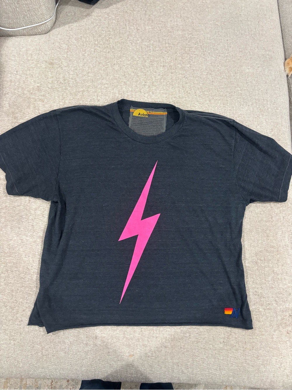 Aviator Nation Black Tee with Pink Lightning Bolt